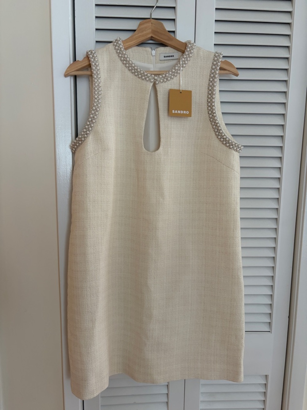 Sandro Cream Beaded-Trim Sleeveless Shift Dress NWT NEVER WORN